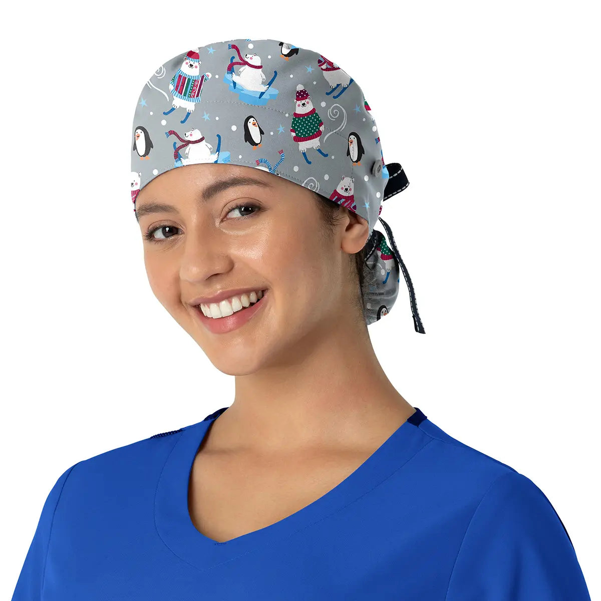 Zoe & Chloe Print Tie Back Ponytail Scrub Cap