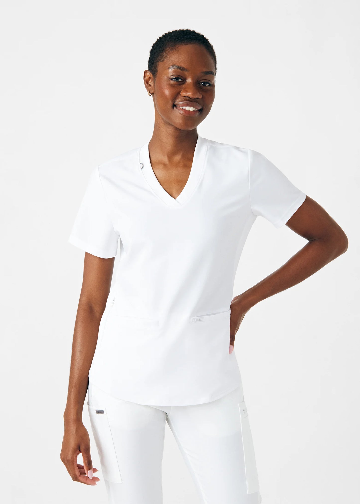 Landau 3 Pocket Rib Knit V-Neck Top Lt100